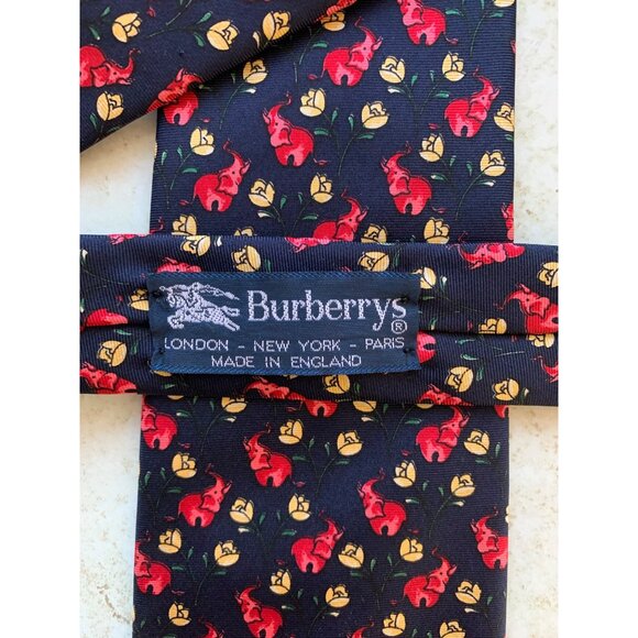 Burberrys Silk Tie With Red Fox & Yellow Flower Pattern Made In England - Picture 1 of 7